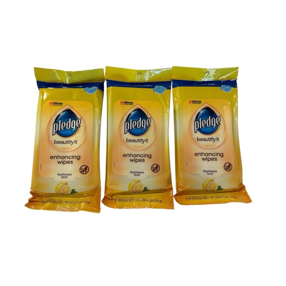 3x Pledge Beautify It Enhancing Wipes 24 ct Packs Lemon Scent